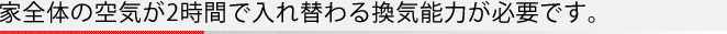 家全体の空気が2時間で入れ替わる換気能力が必要です。
