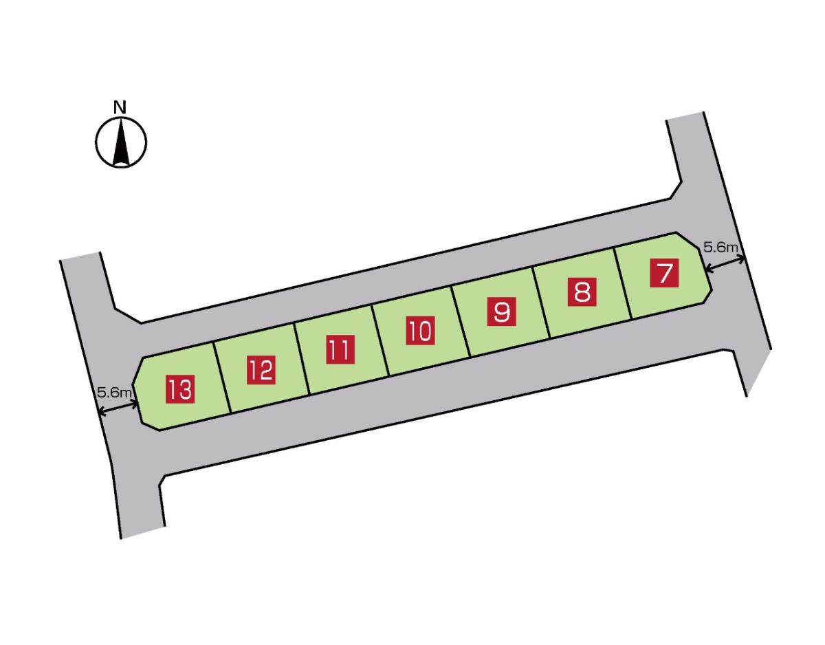 福山市神辺町道上 戸建 南北道路の解放感のある敷地です。敷地の出入りは分譲地の生活道路からなので、駐車もし易いです。　