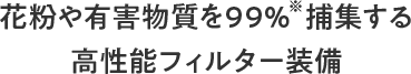 花粉や有害物質を99%※捕集する高性能フィルター装備