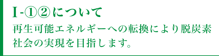 I-①②について再生可能エネルギーへの転換により脱炭素社会の実現を目指します。