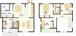 1階は21帖・吹き抜け付きの広々LDKに、2階に3部屋、住宅設備や収納量も充実。お楽しみに！