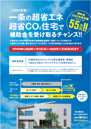 一条の超省エネ超省CO²住宅で補助金を受け取るチャンス!!