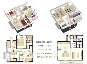 図面に記載の部屋の大きさ確認しませんか？
30坪３LDKの20帖リビング
勾配天井による開放的な2階LDK