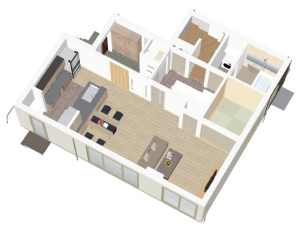 1F
約18帖のリビングに和室も隣接し、広々とした空間。
南側の吹抜けから明るい陽射しが差し込みます。
