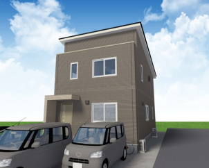 全面タイル張りで、高級感のある二階建てのお家です。
屋根には太陽光パネルを搭載しております！