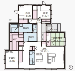 約36坪、4LDKの平屋です！
アイランドキッチンを中心に置き、お料理やお洗濯などの家事がしやすい動線を設計したお家です！