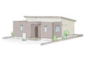 石目調ボーダータイル、グレー+ホワイトの二色使いに白色の窓枠、可愛い外観となっております♪