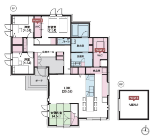 20帖のLDKに勾配天井を組み合わせ、広さ以上の開放感を実現しました！