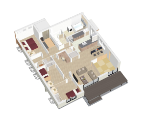 約24帖のLDKに洗面脱衣別の回遊同線