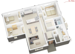 家族みんなでつかえるファミリークローゼットを兼ね備えた平屋
平屋ならではの最小限の廊下により２８坪でも広々２０帖リビングを実現！