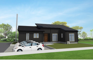 流行のブラックタイルに、木目の差し色を入れた人気の組み合わせ♪太陽光・蓄電池標準装備です。高騰する光熱費を比較してみませんか？