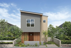 自然と調和する、洗練された北欧デザインの外観。これまでの「一条の家」のイメージを覆す、塗り壁調×木目調の温かみのある新しい佇まいです。シンボルツリーなどの緑とも相性が良く、街並みに美しく馴染みます。