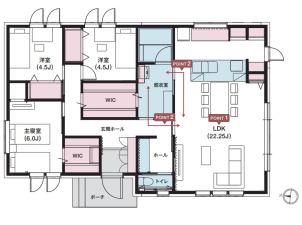 約22帖のLDK、照明の配置にもこだわりました。