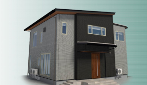 ハイドロテクトタイル全面貼りで重厚感のある外観です。米子市内ではじめてグレー外壁をご覧いただけます。