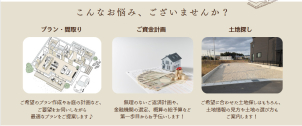 間取り・プラン、ご資金計画、土地探しなどなど
何でもご相談ください！