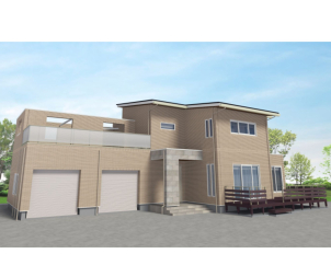 ２階建て　５６，５３坪
４ＬＤＫ＋シアタールーム＋書斎＋ビルトインガレージ
