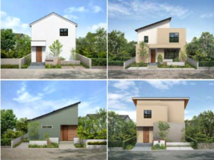 アースカラーを中心とした塗り壁調と、アクセントに木目調サイディングでおしゃれな外観に。
