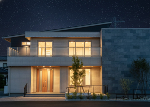 ライトアップされた住まいは、昼とは違う表情に。実際の夜の暮らしをイメージしながらご覧いただけます。※画像はイメージです。