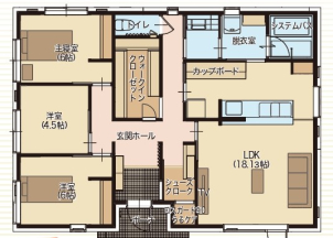 スムーズな家事・生活同線が毎日の負担を軽減する、利便性と開放感を意識した平屋プラン。