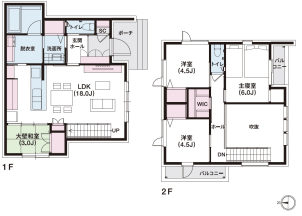 物件情報：４ＬＤＫ約２９坪<br>
１Fに３帖の和室、LDKにオープンステア×吹き抜けを採用した広々ハウスです。壁紙や細かいデザインもこだわって建築されました。グランスマートでは専属設計士による完全オーダープランです。細部へのこだわりを、見学会にてご覧ください。<br>