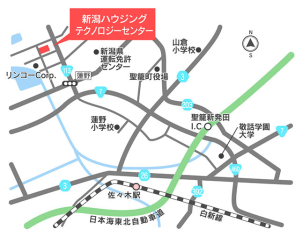 場所は、
新潟市北浦原郡聖篭町東港７丁目５５２５－１３　　　　　　　　　　　　　　
お車でお越しの方
新新バイパス蓮野ICより車で４分
