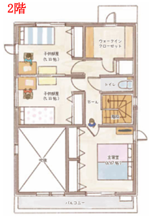 2階の特徴<br>洗濯物を各部屋に運ぶ手間、もうゼロに。2階の真ん中に集めた「3帖のファミリークローゼット」