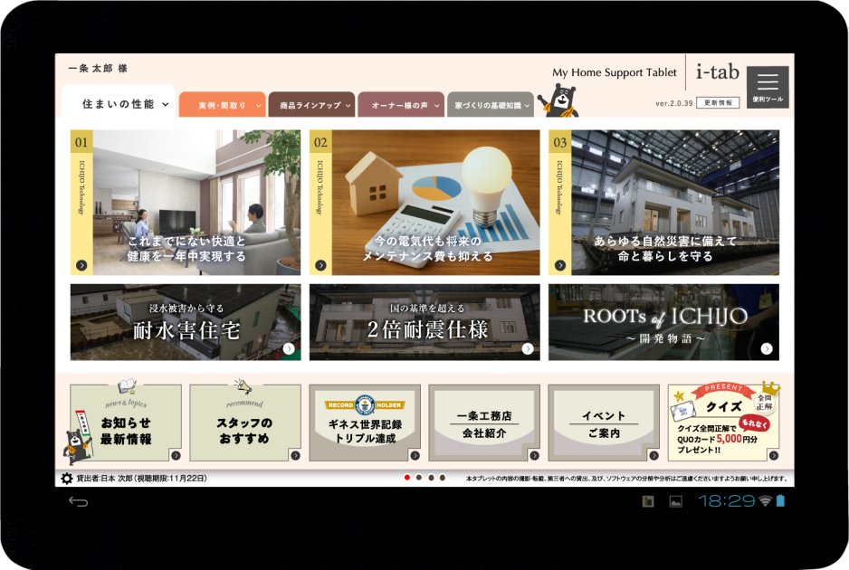 一条オリジナルタブレット「i-tab」の画面