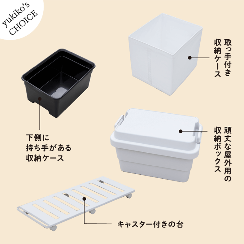 yukiko's CHOICE 下側に持ち手がある収納ケース キャスター付きの台 取っ手付き収納ケース 頑丈な屋外用の収納ボックス