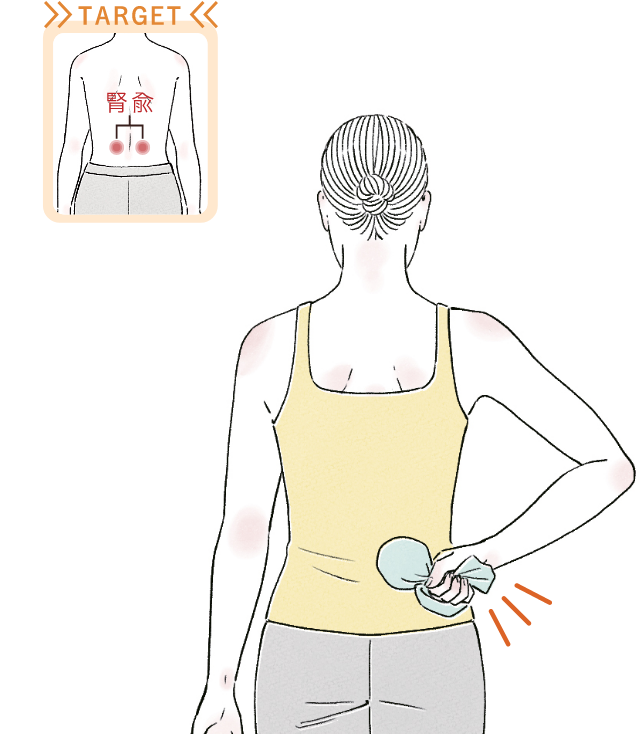 背骨から2〜3cm外側に当てる