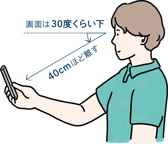 画面は30度くらい下 40cmほど話す