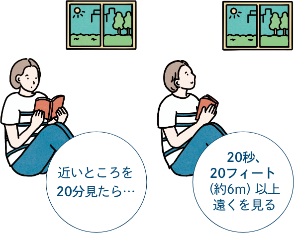 近いところを20分見たら・・・ 20秒、20フィート(役6m)以上遠くを見る