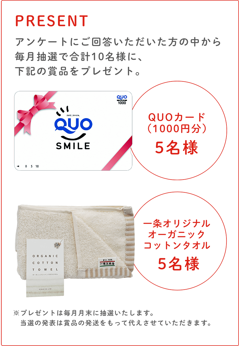 PRESENT アンケートにご回答いただいた⽅の中から毎⽉抽選で合計10名様に、右記の賞品をプレゼント。