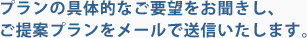 プランの具体的なご要望をお聞きし、ご提案プランをメールで送信いたします。