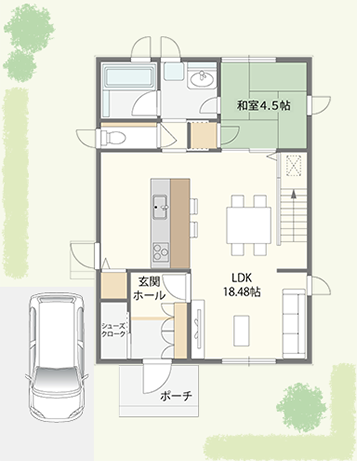 収納たっぷり片付け上手の家 1階