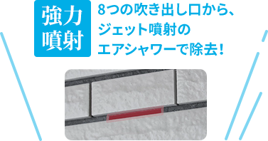 強力噴射 8つの吹き出し口から、ジェット噴射のエアシャワーで除去！