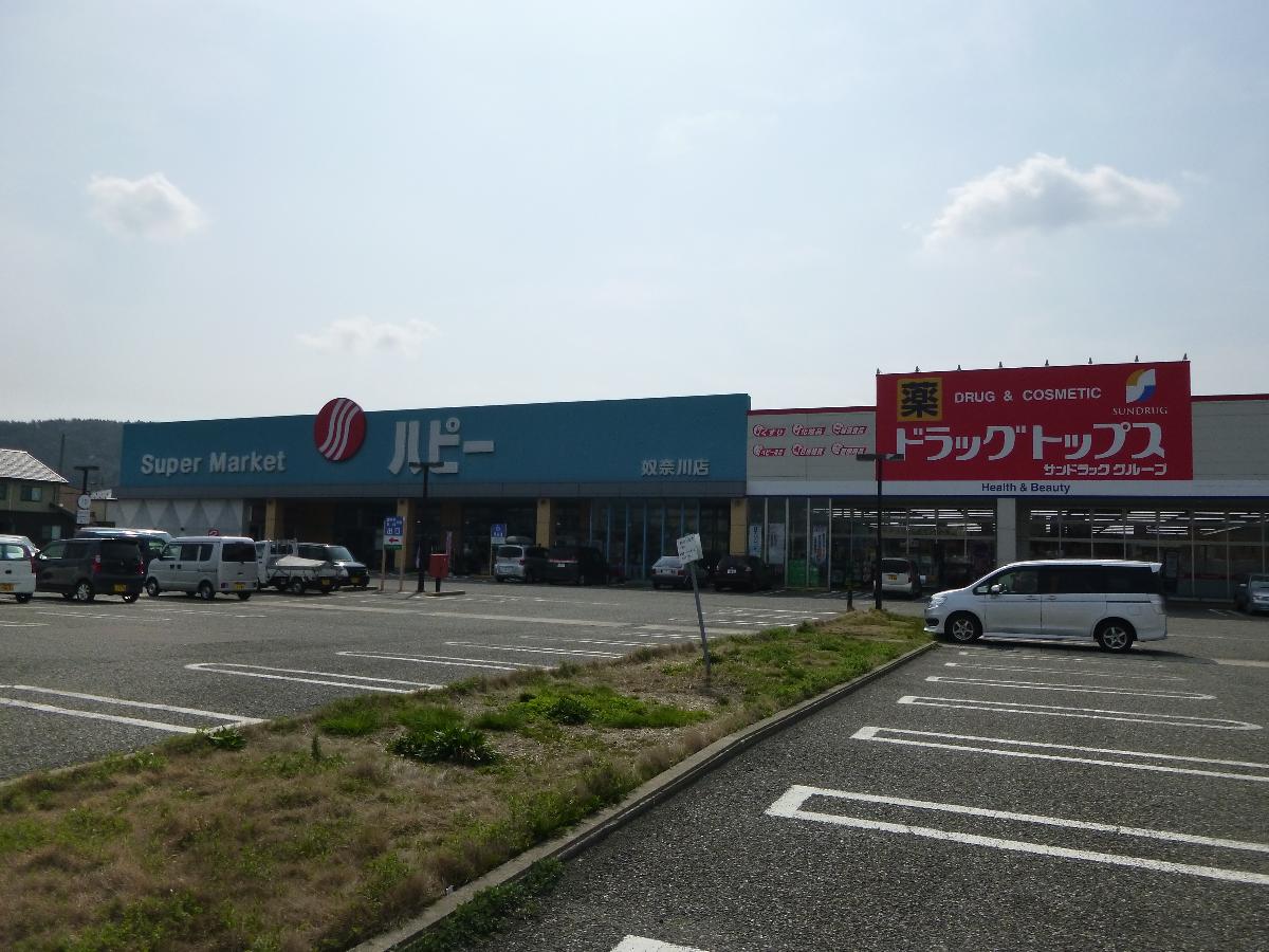 糸魚川市中央 土地 ハピー、ドラッグトップス　奴奈川店まで約620m（徒歩8分）　◆”誠実・新鮮・清潔”をモットーとするスーパー。◆営業：年中無休　9：30～21：30【ドラッグトップス】／ハピー隣◆営業：年中無休　9：30～21：00◆取扱商品：医薬品・化粧品・ベビー用品・生活用品・食料品