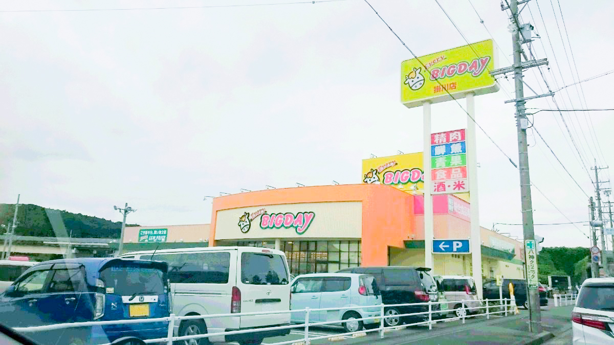 掛川市中宿 土地 エブリビッグデー掛川店まで約1km（車で約5分）　車場が広くて出入りしやすく、車でのお買い物にぴったりです。店内も広々としていて、品揃えが豊富なスーパーマーケットです。