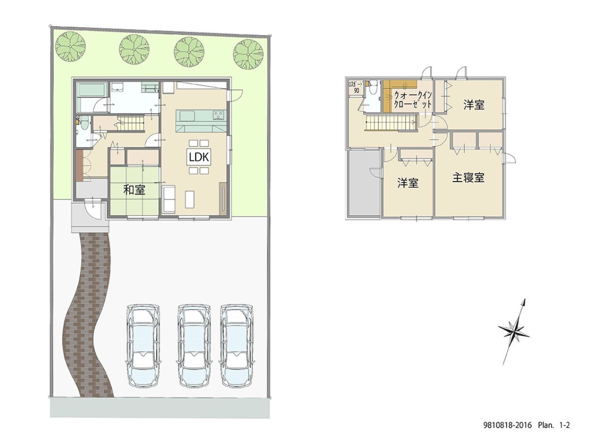 いわき市平幕ノ内 土地 区画番号No.8街区5 「いつでも家族を感じられるプラン」 <br>建物タイプ:HUGme/延床面積:110.95㎡(33.55坪) <br>建物本体価格(参考):1,983万円(税込み)<br>