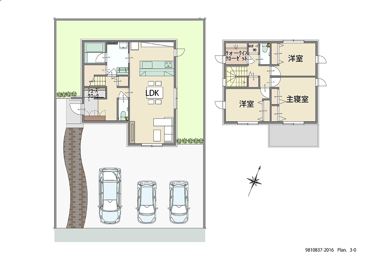 いわき市平幕ノ内 土地 区画番号No.10街区10 「洗面所もお風呂も広々としたゆとりのあるプラン」 <br>建物タイプ:HUGme/延床面積:99.36㎡(30.04坪) <br>建物本体価格(参考):1,814万円(税込み)<br>