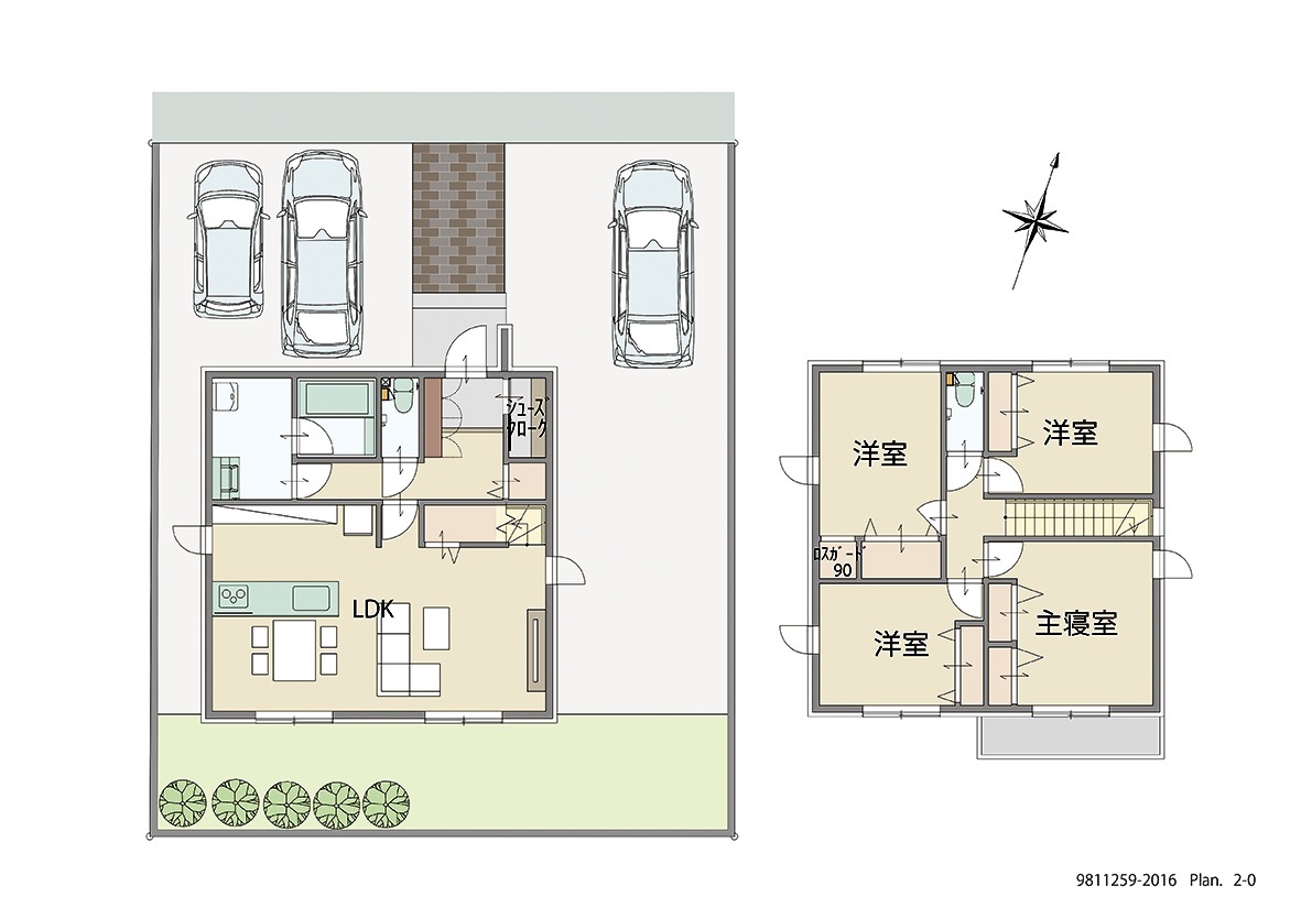 いわき市平幕ノ内 土地 区画番号No.12街区2 「広々４LDK！」 <br>建物タイプ:HUGme/延床面積:105.98㎡(32.04坪) <br>建物本体価格(参考):1,895万円(税込み)<br>