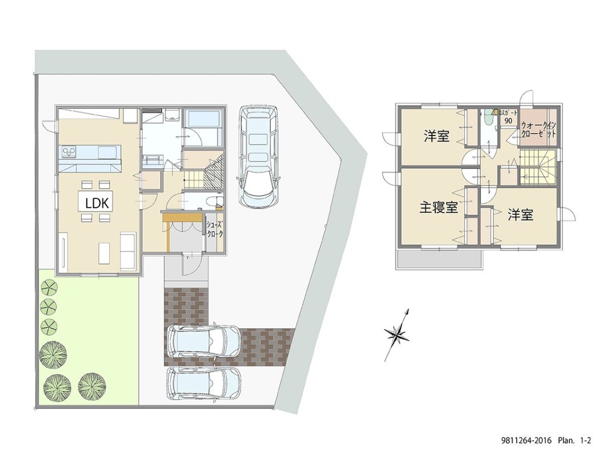 いわき市平幕ノ内 土地 区画番号No.12街区7 「充実の収納！片付け好きになれるプラン」 <br>建物タイプ:HUGme/延床面積:96.05㎡(29.04坪) <br>建物本体価格(参考):1,733万円(税込み)<br>