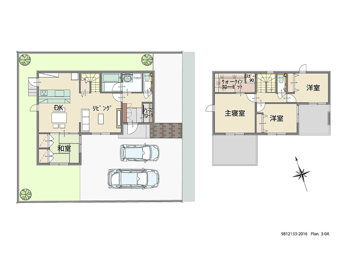 伊勢市鹿海町 土地 区画番号No.１ 「廊下をなくせば部屋は広くなる！ 」 <br>建物タイプ:ｉ－ｓｍｉｌｅⅡ/延床面積:111.02㎡(33.57坪) <br>建物本体価格(参考):2,381万円(税込み)<br>