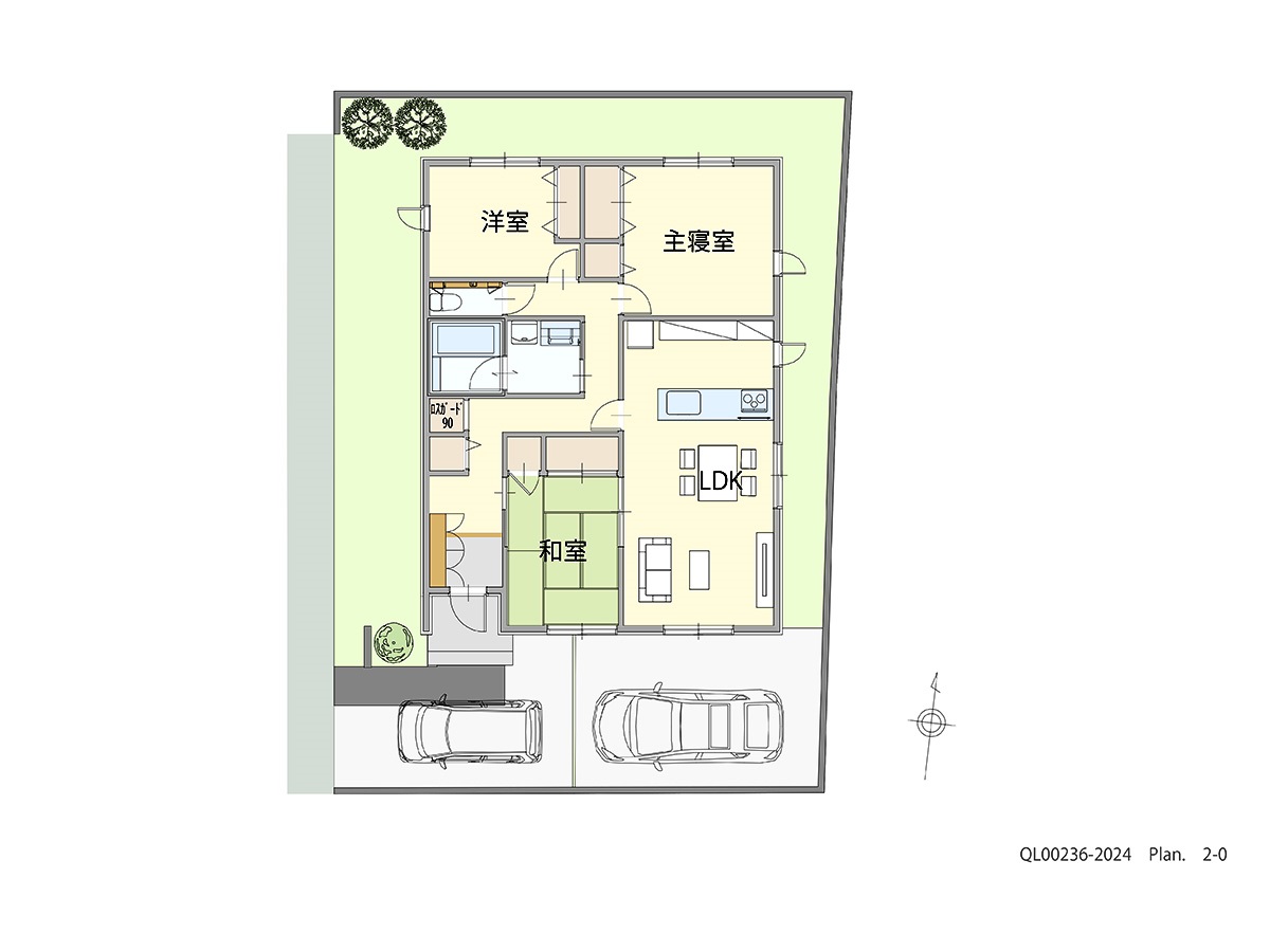 イイコトテラス屋代 土地 区画番号No.8 「コンパクトでも収納充実！平屋ならではの満足プラン」 <br>建物タイプ:ｉ－ｓｍｉｌｅⅡ/延床面積:88.75㎡(26.84坪) <br>建物本体価格(参考):2,086万円(税込み)<br>