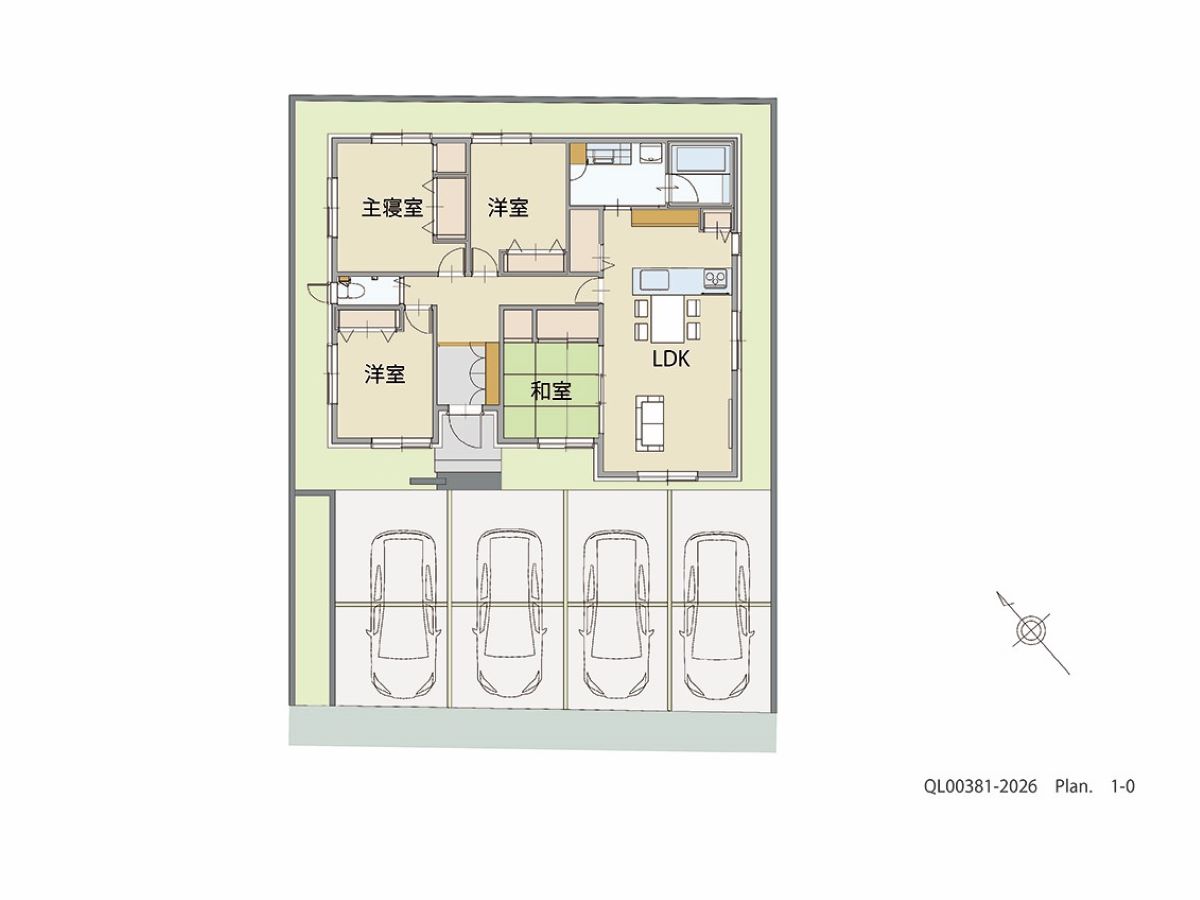 日立市金沢町宅地分譲地 土地 区画番号No.3 「憧れの平屋4LDK！」 <br>建物タイプ:Ｎａｔｕｒｉａ/延床面積:92.16㎡(27.87坪) <br>建物本体価格(参考):2,277万円(税込み)<br>