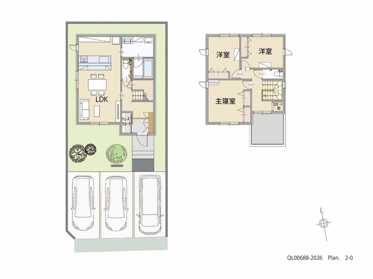 西尾駅東（丁田町）ＰＪ 土地 区画番号No.A 「南面の広々バルコニー採用プラン」 <br>建物タイプ:ｉ－ｓｍｉｌｅⅢ＋/延床面積:94.2㎡(28.48坪) <br>建物本体価格(参考):2,099万円(税込み)<br>
