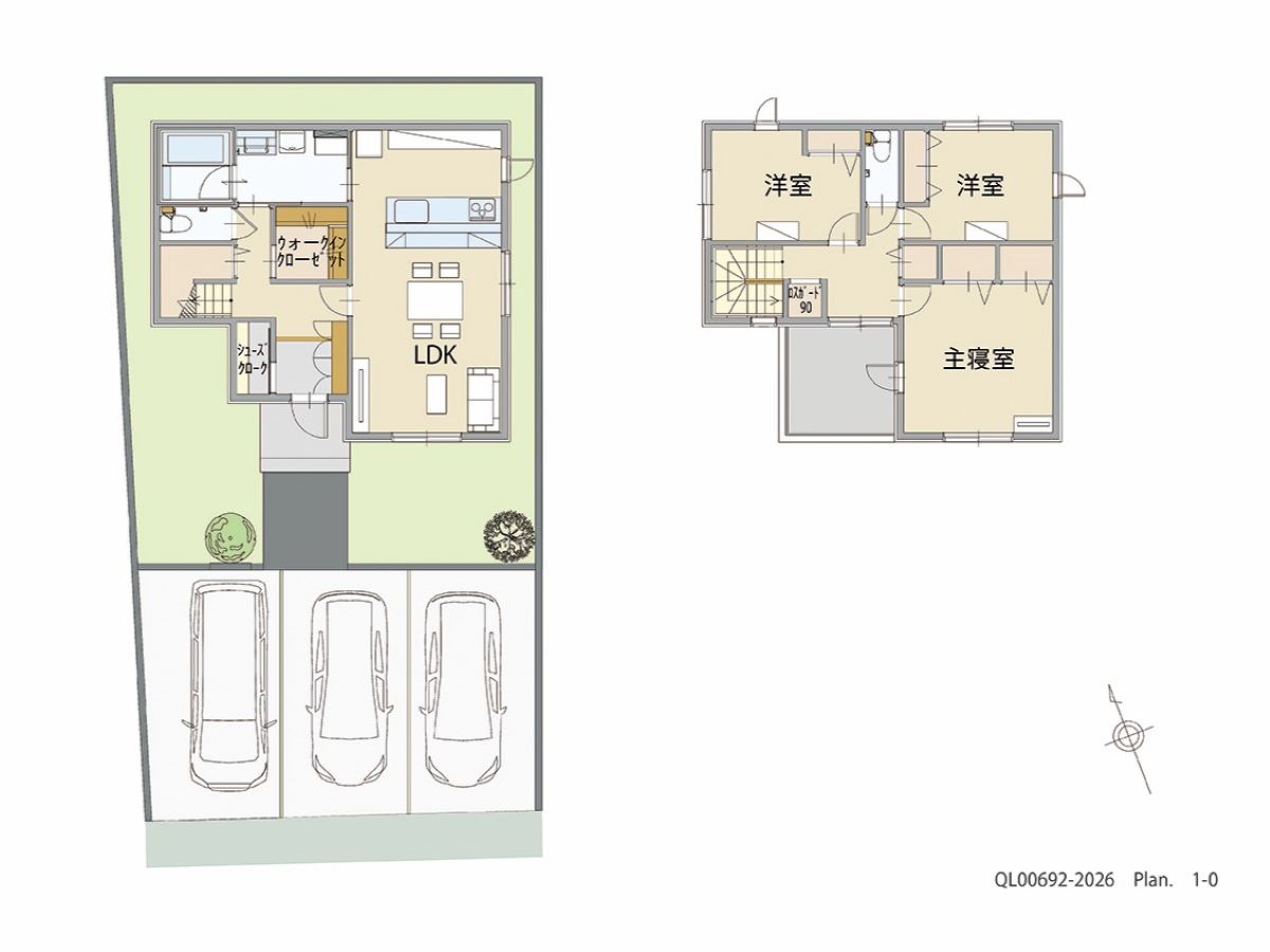 西尾駅東（丁田町）ＰＪ 土地 区画番号No.E 「動線スムーズ！子育て快適プラン」 <br>建物タイプ:ｉ－ｓｍｉｌｅⅢ＋/延床面積:100.97㎡(30.54坪) <br>建物本体価格(参考):2,220万円(税込み)<br>