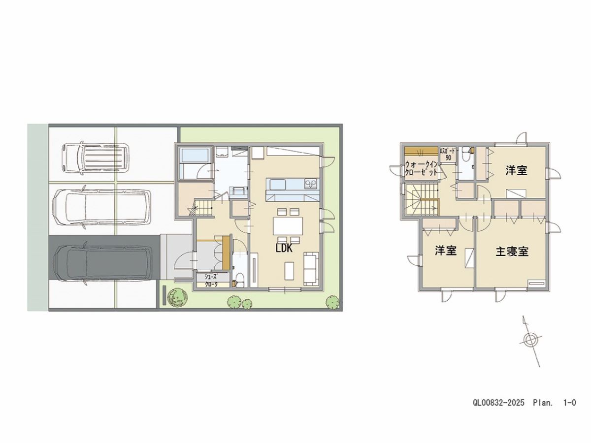 イイコトテラス富塚町 土地 区画番号No.82 「家族が集まるLDKプラン」 <br>建物タイプ:HUGme fam W (寒冷地ﾓﾃﾞﾙ)/延床面積:100.86㎡(30.5坪) <br>建物本体価格(参考):1,905万円(税込み)<br>