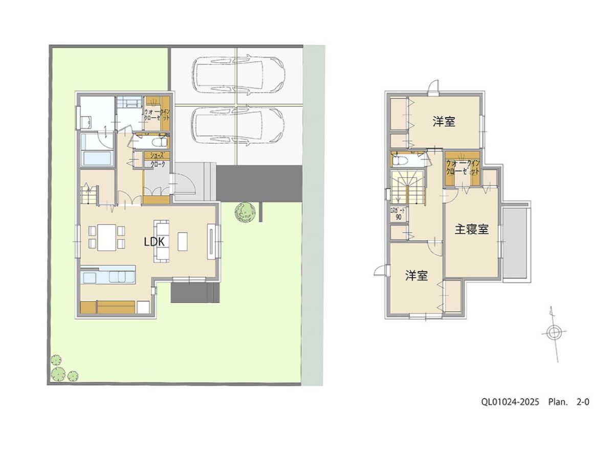 イイコトテラス喜多町 土地 区画番号No.5 「家族を近くに感じるL字型のLDKプラン」 <br>建物タイプ:グラン・スマート/延床面積:111.04㎡(33.58坪) <br>建物本体価格(参考):2,785万円(税込み)<br>