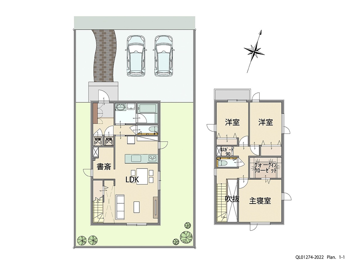 帯広市白樺十六条東二十丁目 土地 区画番号No.２ 「忙しい奥様におすすめ！家事楽プラン」 <br>建物タイプ:ｉ－ｓｍｉｌｅⅡ(北海道仕様)/延床面積:107.55㎡(32.53坪) <br>建物本体価格(参考):2,341万円(税込み)<br>