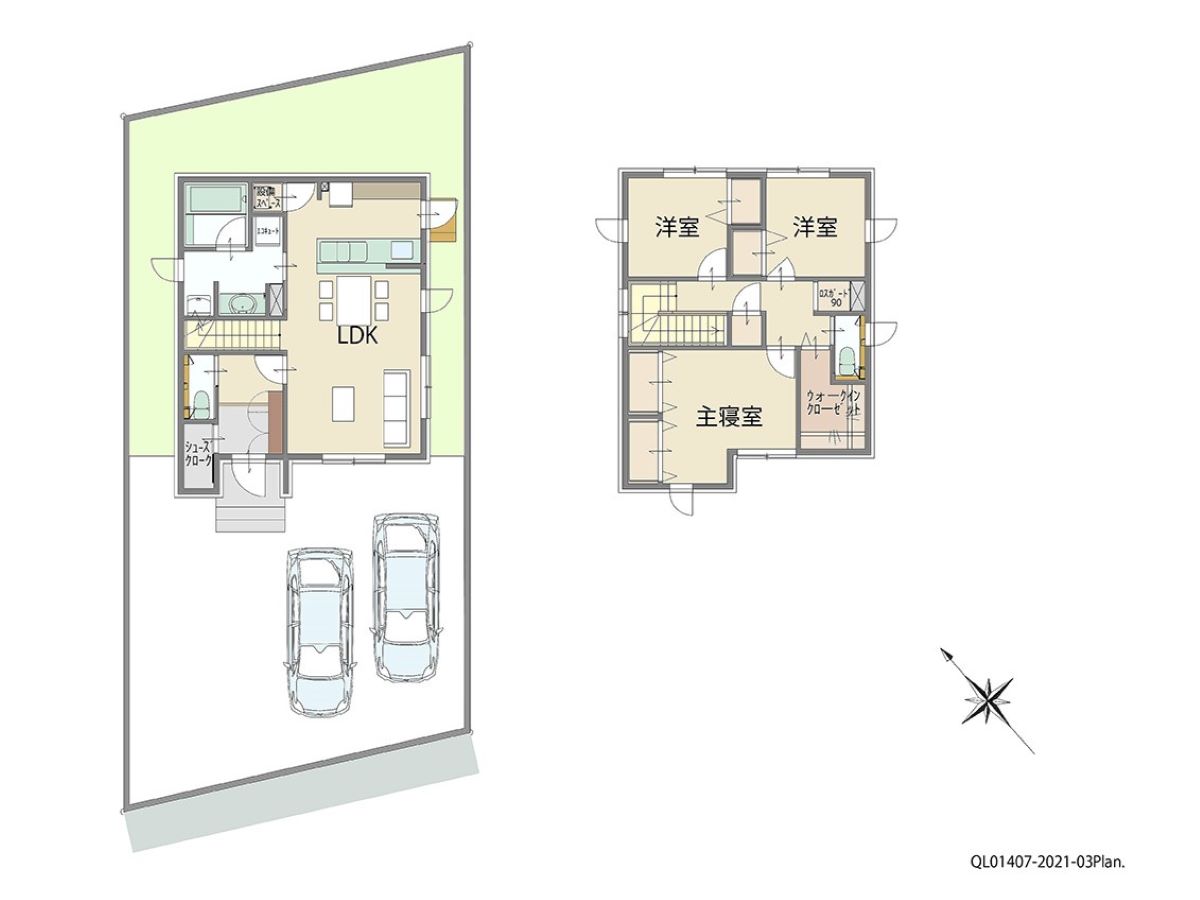 江別市野幌寿町 土地 区画番号No.2 「無駄のないコンパクトプラン」 <br>建物タイプ:ｉ－ｓｍａｒｔⅡ/延床面積:97.54㎡(29.5坪) <br>建物本体価格(参考):2,495万円(税込み)<br>